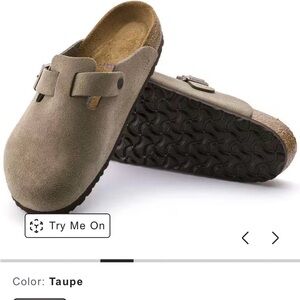 Birkenstock “Boston” Taupe Suede Slip-On you Clogs